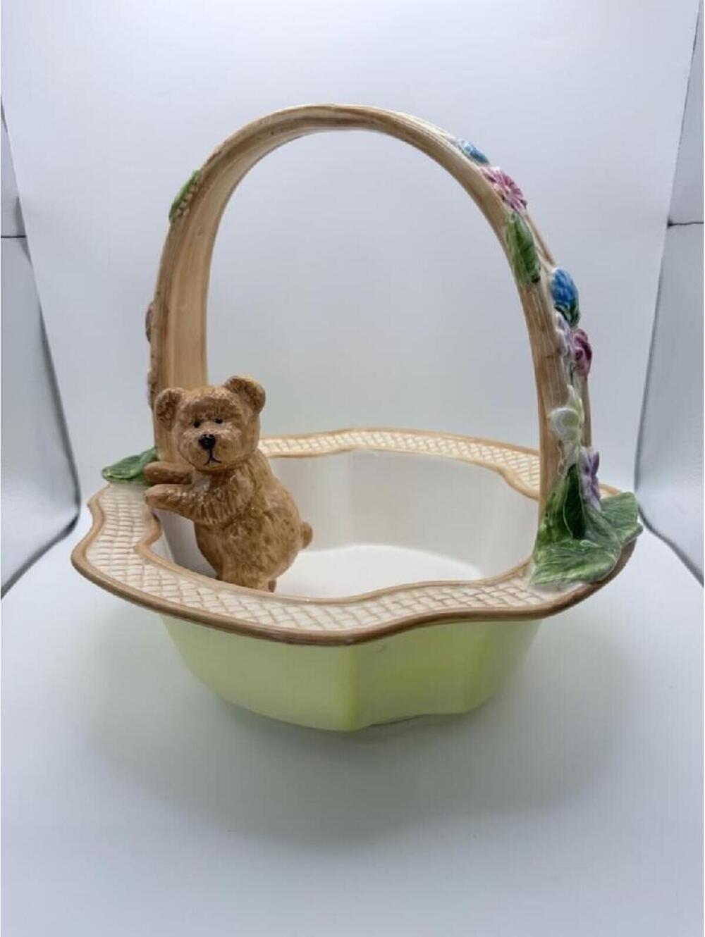 Boyds Bears Bears in the Garden Basket #810005 Teddy Bear Ceramic Planter Dish